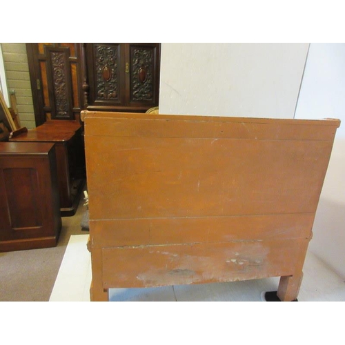 157 - Antique Irish pine dowry chest having lift up top, real & dummy drawers and raised on shaped bracket... 