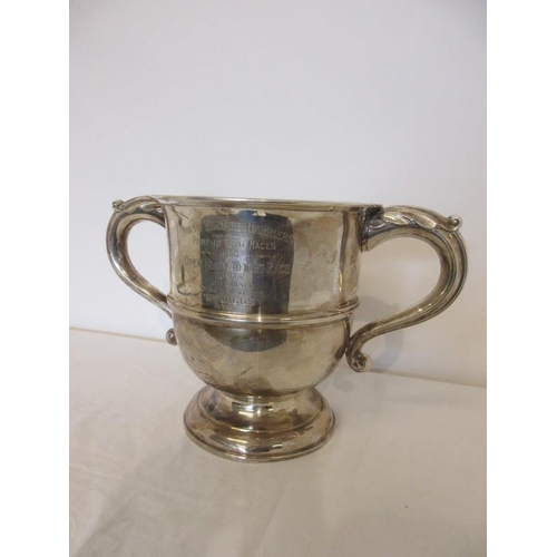 161 - A large silver two handled cup inscribed North Kildare Harriers, Point to Point Races 1925.  Weight ... 