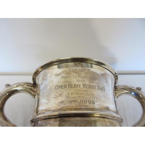 161 - A large silver two handled cup inscribed North Kildare Harriers, Point to Point Races 1925.  Weight ... 