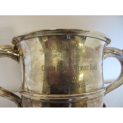 161 - A large silver two handled cup inscribed North Kildare Harriers, Point to Point Races 1925.  Weight ... 