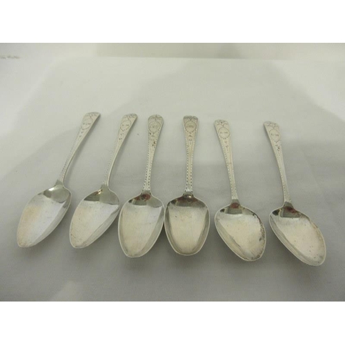 168 - Six silver bright cut teaspoons, (4 + 2) James Power 1788 - 1815 Dublin.