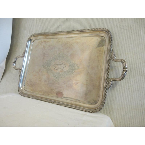 176 - A fine heavy English silver two handled tray with rope edged border, Sheffield 1911, 93 troy ozs wit... 