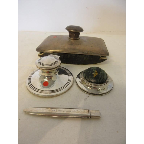 177 - Lot of silver items - silver blotter, inkwell and pin cushion, Birmingham early 1900's and a silver ... 