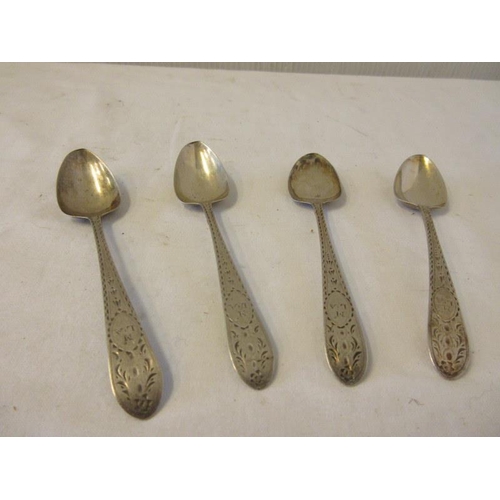 182 - A set of four Irish Georgian bright cut teaspoons by John Pittar, Dublin.