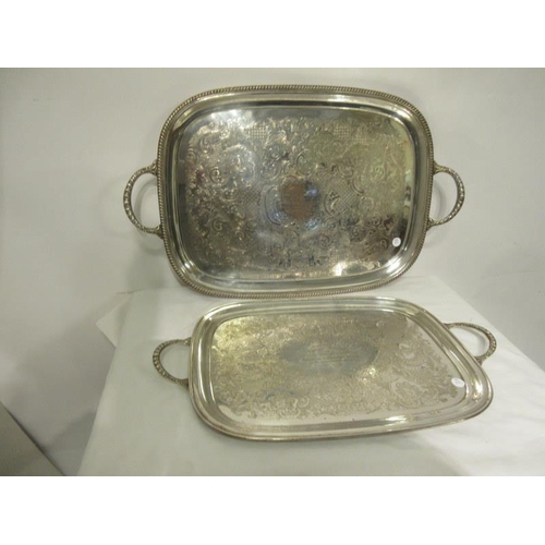 186 - Two silver plated trays with inscriptions to F. Dowdall by the Directors and Sales team of Dowdall O... 