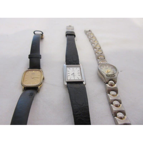 196 - Three ladies watches, Omega, Seiko, Quartz with Japanese movement.