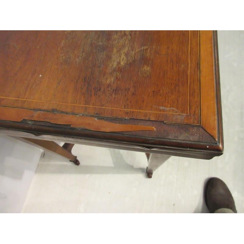 2 - An Edwardian inlaid rosewood card table, the rectangular folding top with satinwood banding raised o... 