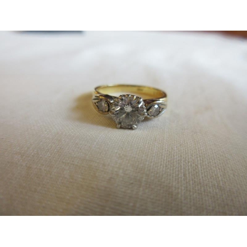 202 - 18ct gold solitaire diamond ring. Size I.