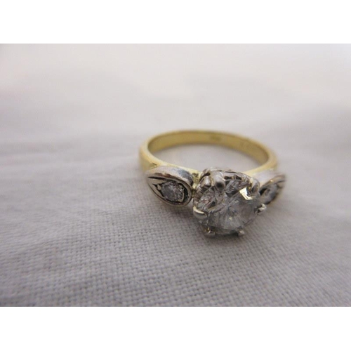 202 - 18ct gold solitaire diamond ring. Size I.