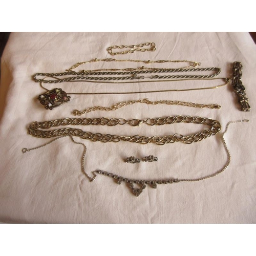 203 - Box of costume jewellery - chain, brooch, bracelet, etc.