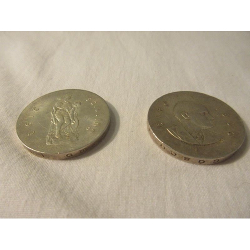 406 - Two Padraig Pearse silver ten shilling pieces.