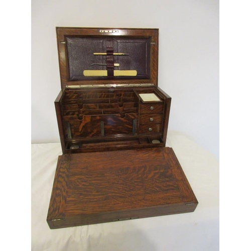 90 - A good Victorian oak stationery/writing box with well fitted interior - very original and in fine co... 