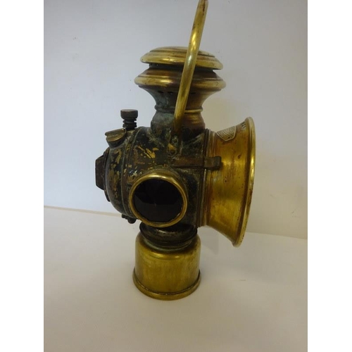 37 - Old brass coach carbide lamp stamped Ducellier, Paris.