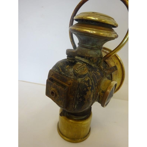 37 - Old brass coach carbide lamp stamped Ducellier, Paris.