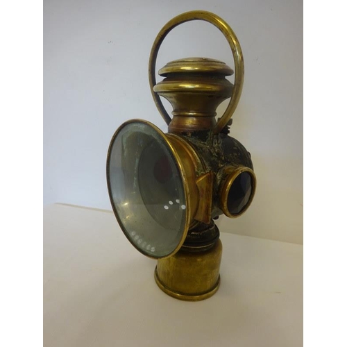 37 - Old brass coach carbide lamp stamped Ducellier, Paris.