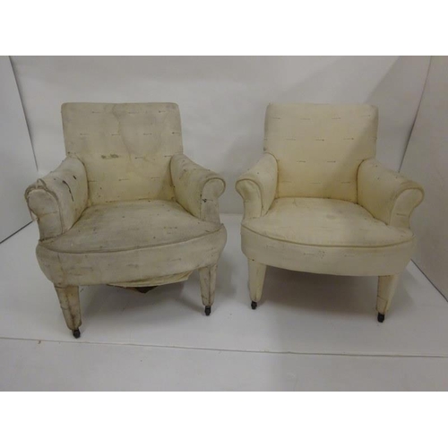 4 - A pair of neat sized drawing room chairs, suitable for re-upholstery.