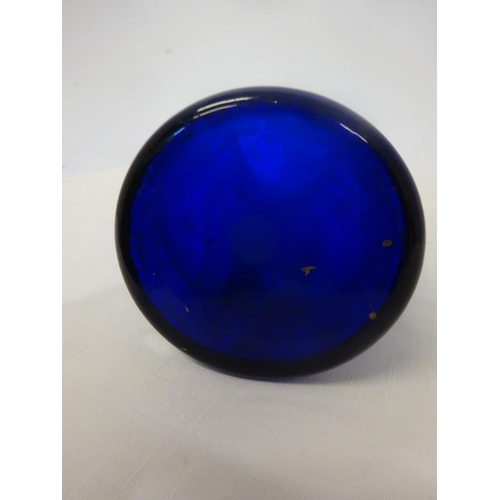 53 - Old blue glass vase with gilt and enamel decoration. H. 27cm, diameter 9cm approx.