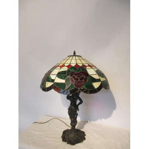 56 - Tiffany style lamp and shade. 
Height 70cm, diameter 50cm approx.