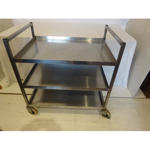 1 - Three tier stainless steel trolley. 90cm x 60cm approx.