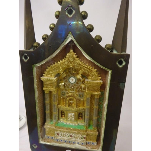 103 - A pair of mahogany and brass reliquary stands each containing a shrine with relics. (Crosses missing... 