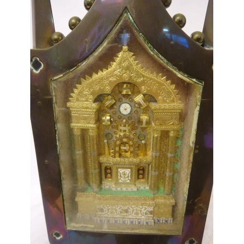 103 - A pair of mahogany and brass reliquary stands each containing a shrine with relics. (Crosses missing... 