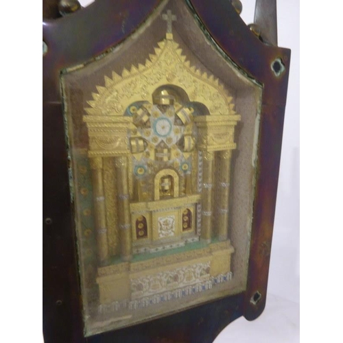 103 - A pair of mahogany and brass reliquary stands each containing a shrine with relics. (Crosses missing... 