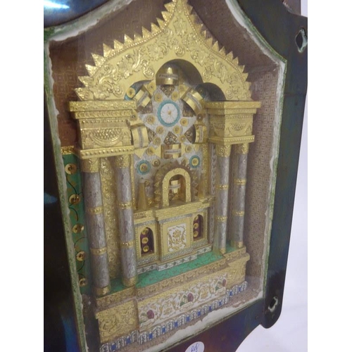 103 - A pair of mahogany and brass reliquary stands each containing a shrine with relics. (Crosses missing... 