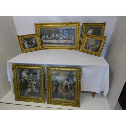 11 - Six gilt framed religious theme prints - The Last Supper, etc.