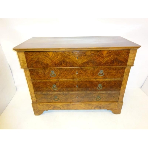 110 - A good antique continental figured walnut secretaire chest. W. 130cm, D. 64cm, H. 97cm approx.