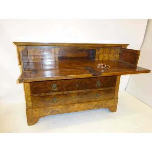 110 - A good antique continental figured walnut secretaire chest. W. 130cm, D. 64cm, H. 97cm approx.