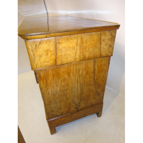 110 - A good antique continental figured walnut secretaire chest. W. 130cm, D. 64cm, H. 97cm approx.