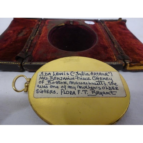 113 - Miniature oval shaped portrait in carrying case with note on reverse.