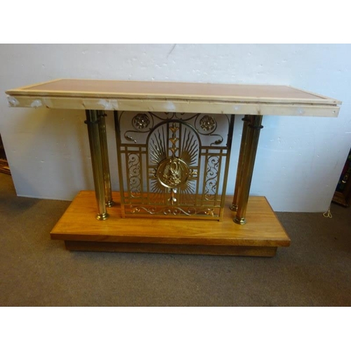 149 - Brass and timber alter and lectern. 150cm x 90cm approx. (2)