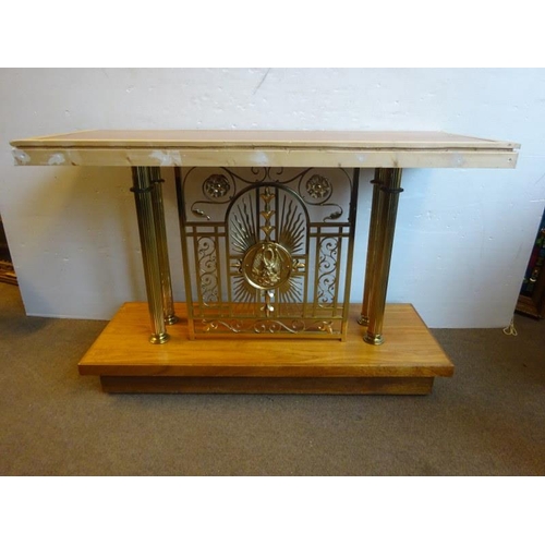 149 - Brass and timber alter and lectern. 150cm x 90cm approx. (2)