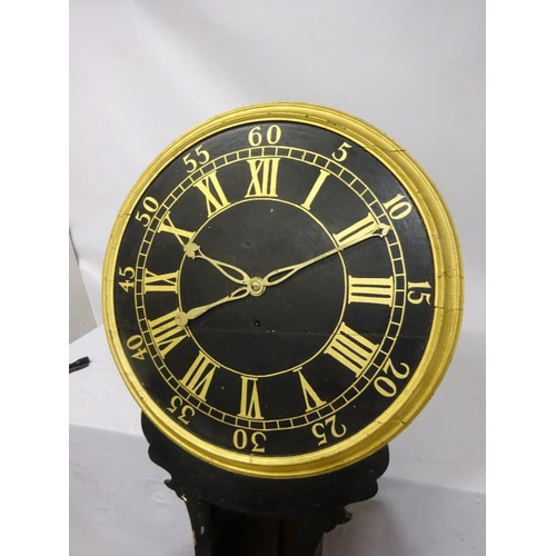 229 - A large 19th century tavern weight driven wall clock. Diameter of dial 74cm, overall height 160cm.