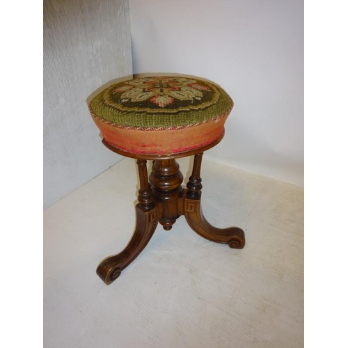 230 - Victorian inlaid walnut piano stool. (restoration required)