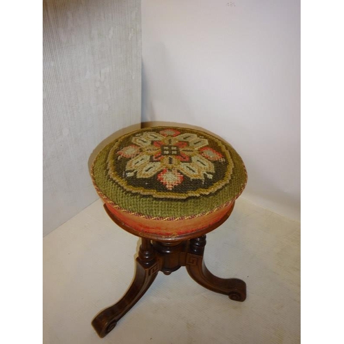 230 - Victorian inlaid walnut piano stool. (restoration required)