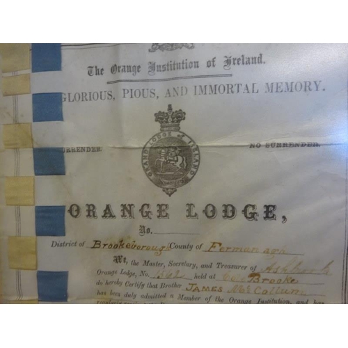 236 - An Orange Lodge certificate dated 1871 together with a copy of a White Star Line letter to Fr. Brown... 