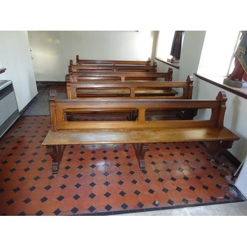 258 - Pitch pine church pew. Length 214cm. (Buyer has option)