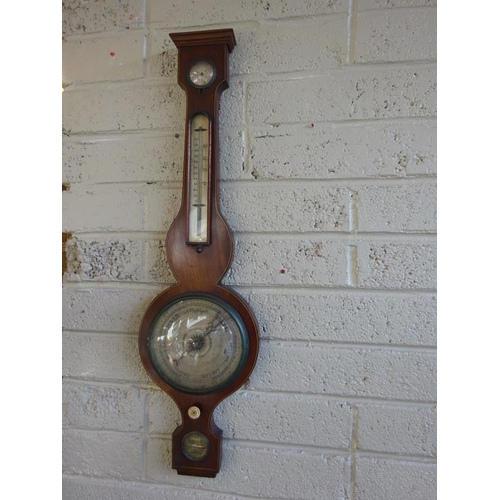 40 - Irish Georgian mahogany banjo shaped barometer and therometer, S. Mason, Essex Bridge, Dublin. (need... 