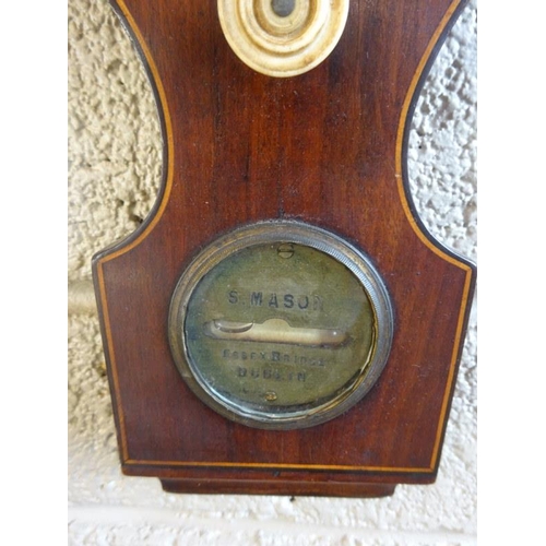 40 - Irish Georgian mahogany banjo shaped barometer and therometer, S. Mason, Essex Bridge, Dublin. (need... 