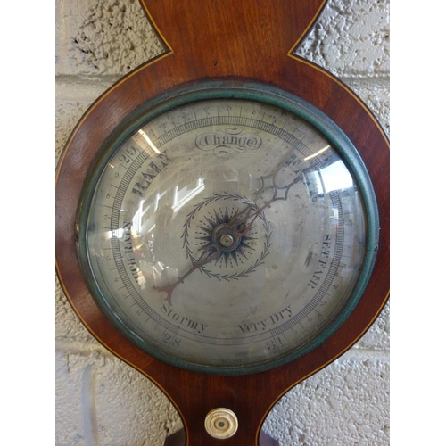 40 - Irish Georgian mahogany banjo shaped barometer and therometer, S. Mason, Essex Bridge, Dublin. (need... 