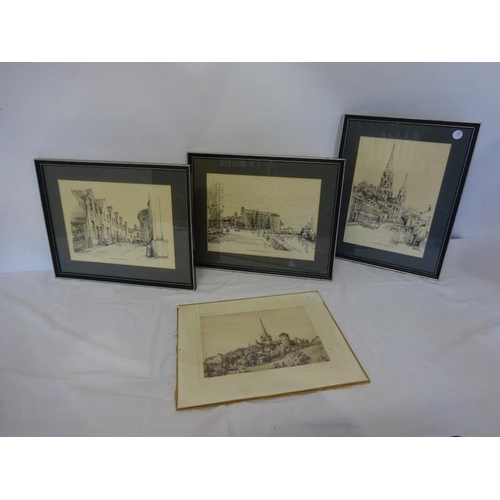 46 - Three framed Cork scenes and a continental engraving. (4)