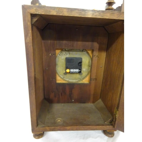 5 - Victorian oak cased mantel clock now with battery movement. (suitable for parts)
