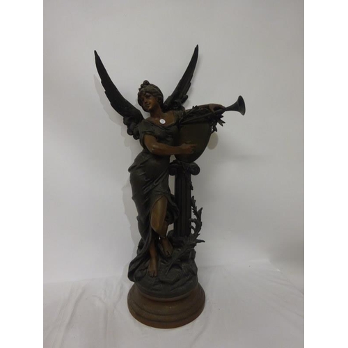 84 - A large 19th century metal figure of an angel with trumpet and plaque - PALS, there can be no real f... 