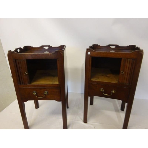 93 - Pair of Georgian mahogany style lamp or bedside tables having a tambour shutter and fitted with a dr... 