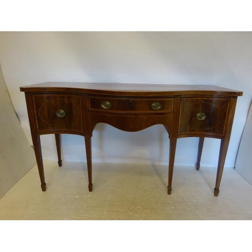 105 - Fine antique mahogany sideboard, the serpentine shaped top crossbanded with satinwood fitted with a ... 