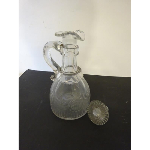 106 - Antique glass wine decanter and stopper, possibly Cork or Waterford. (very small chip on pouring rim... 