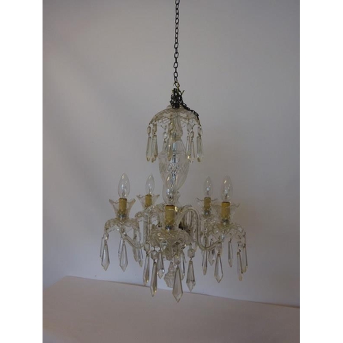 108 - Neat sized Waterford glass 5 branch cut glass chandelier.