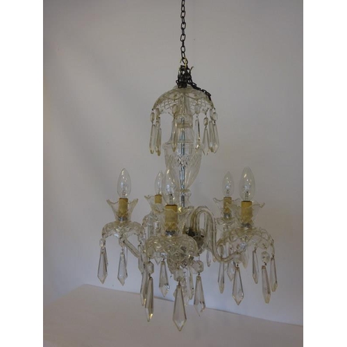 108 - Neat sized Waterford glass 5 branch cut glass chandelier.